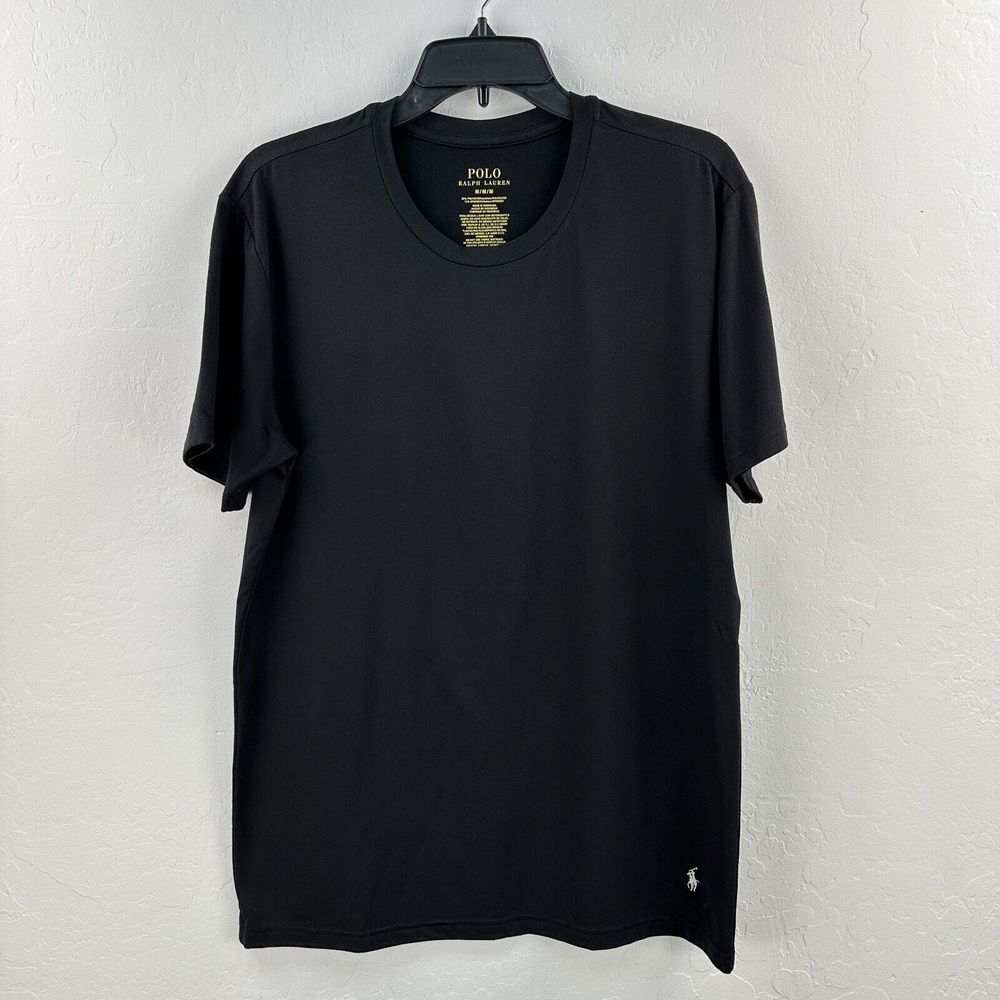 Polo Ralph Lauren T-shirt Mens M Black Casual White Pony Logo Hem Stretch